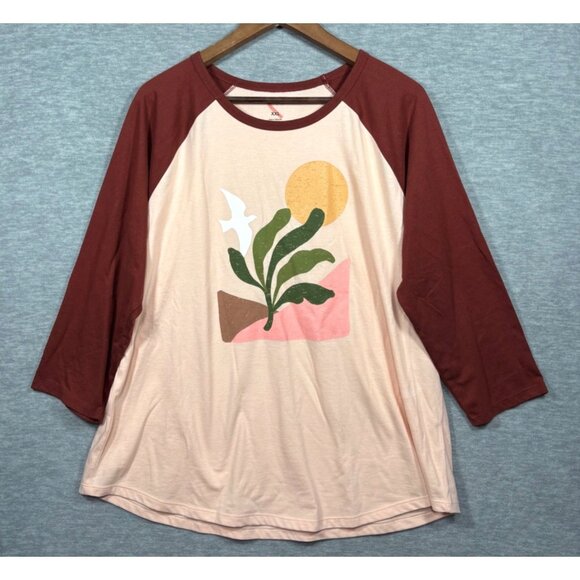 Sonoma Womens XXL Raglan Sleeve Graphic Tee Nature Casual - Picture 1 of 4